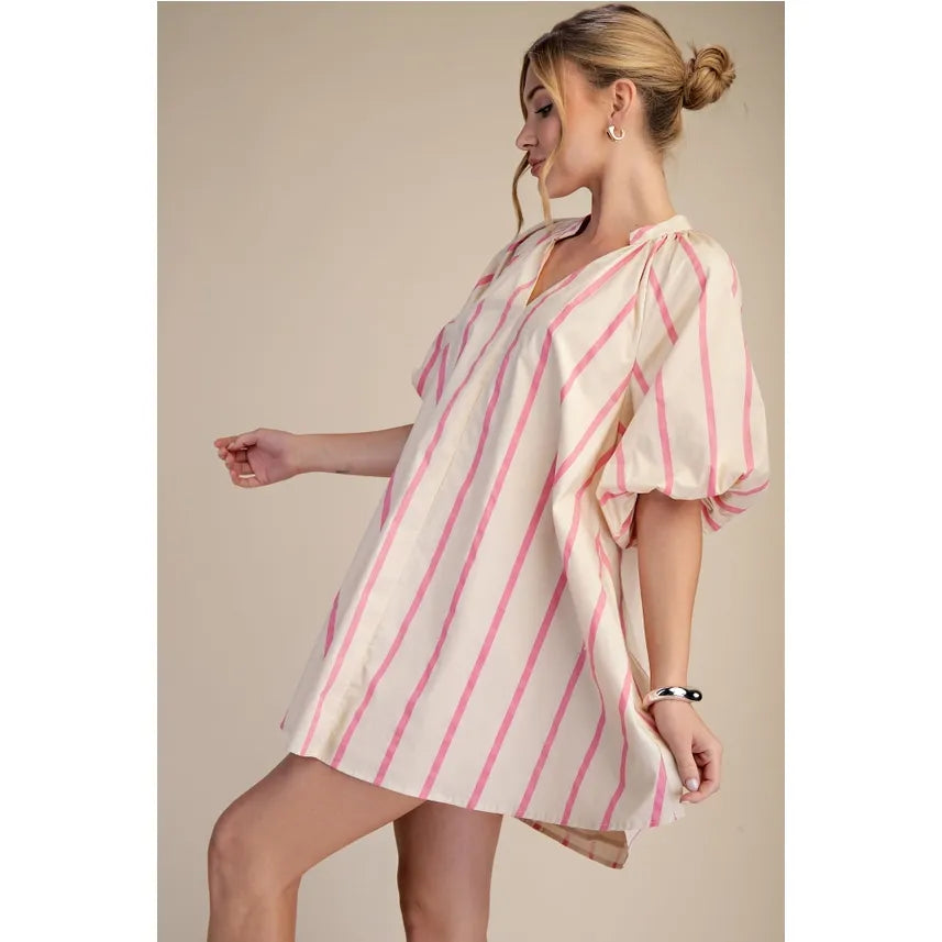 Puff-Sleeve Mini Shift Dress