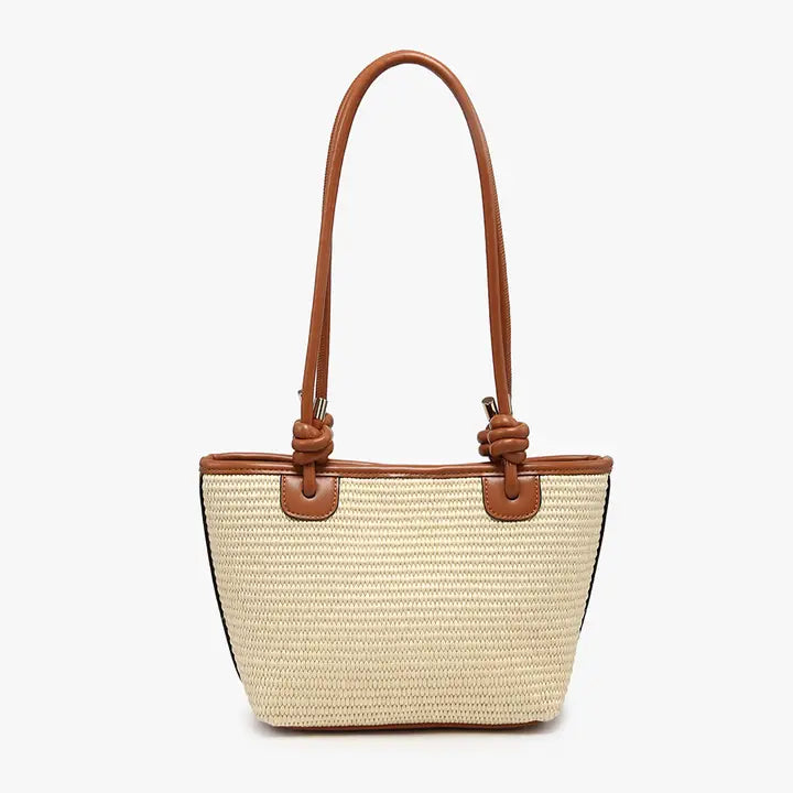 Alina Small Straw Tote with Dual Handles & Snap Closure