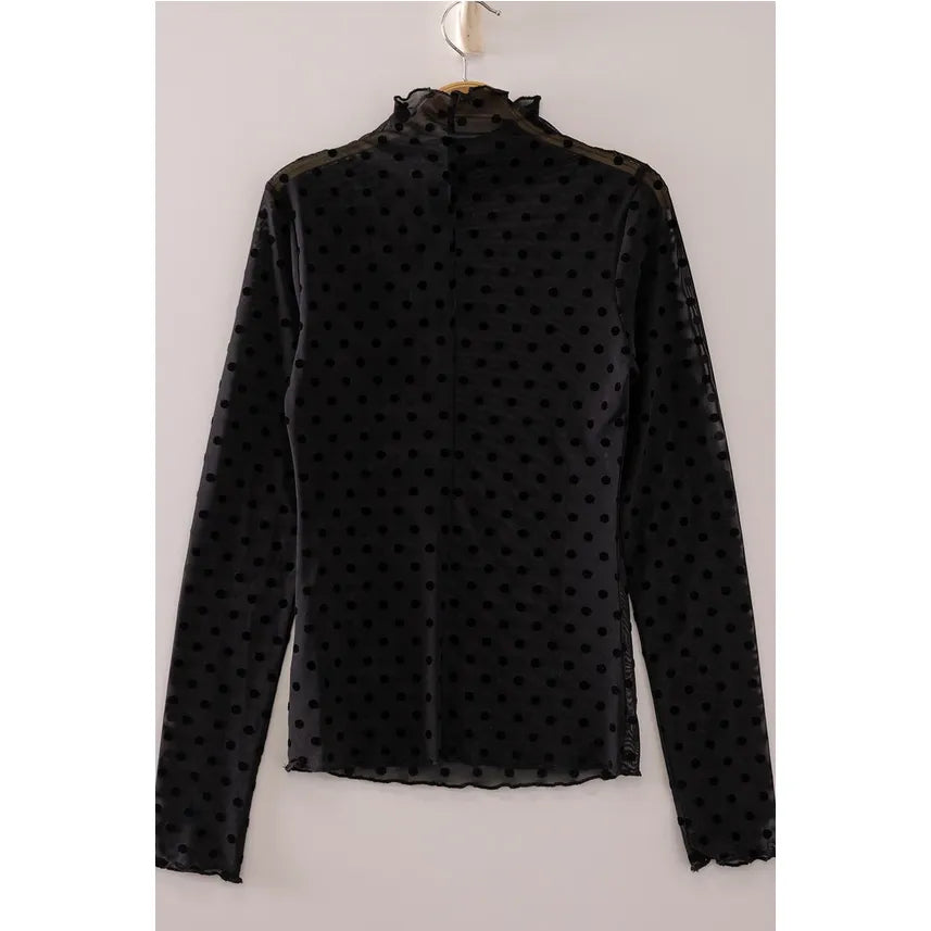 High Neck Fitted Sheer Mesh Lace Knit Top