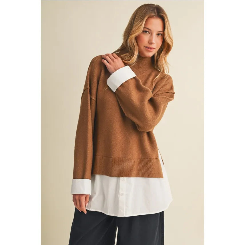 Raised Seam Mock Neck Pullover