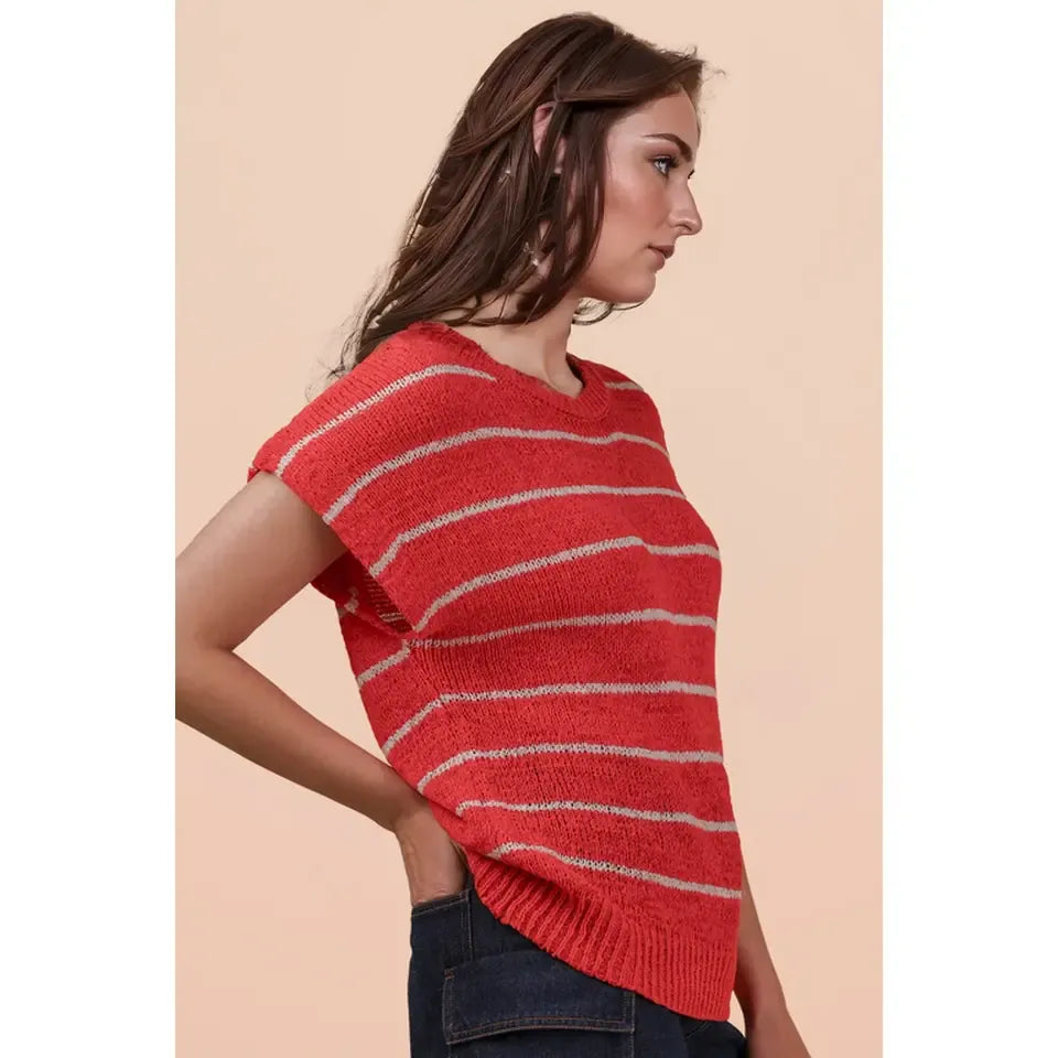 Striped Knit Sweater Vest Top
