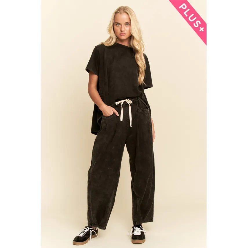 PLUS Garment Washed Pleat Top Pants Set