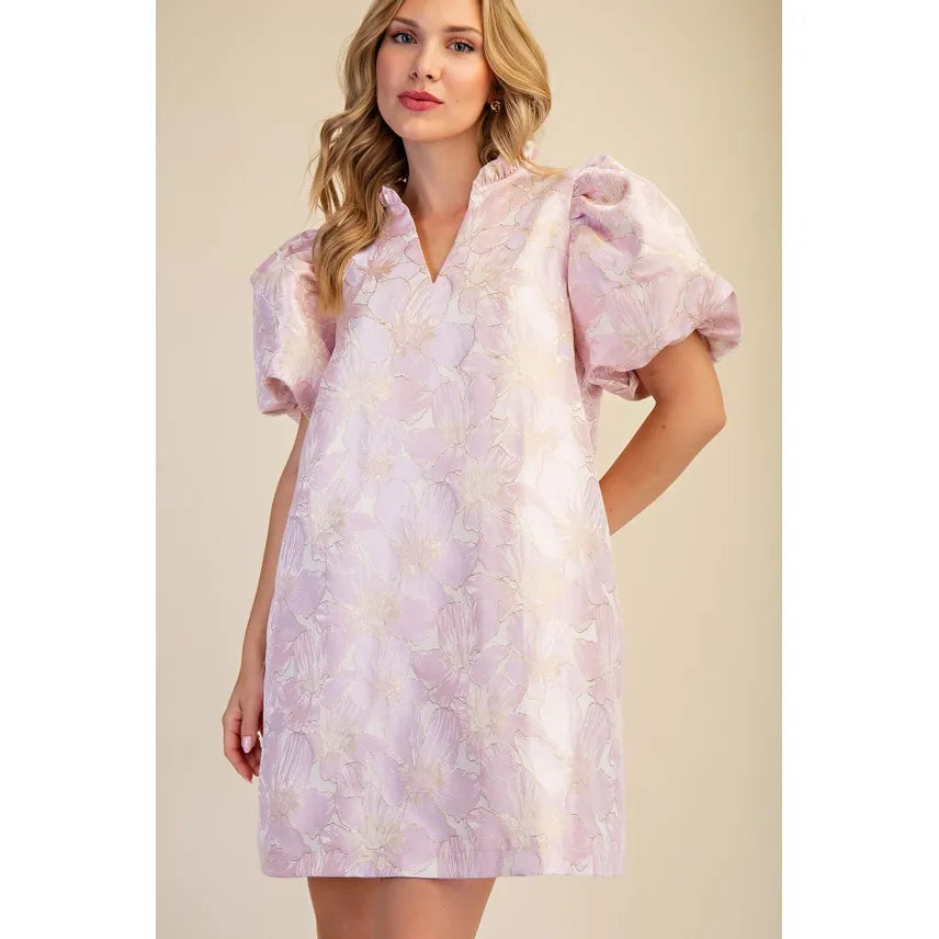 Ruffle V-Neck Puff Sleeve Mini Dress