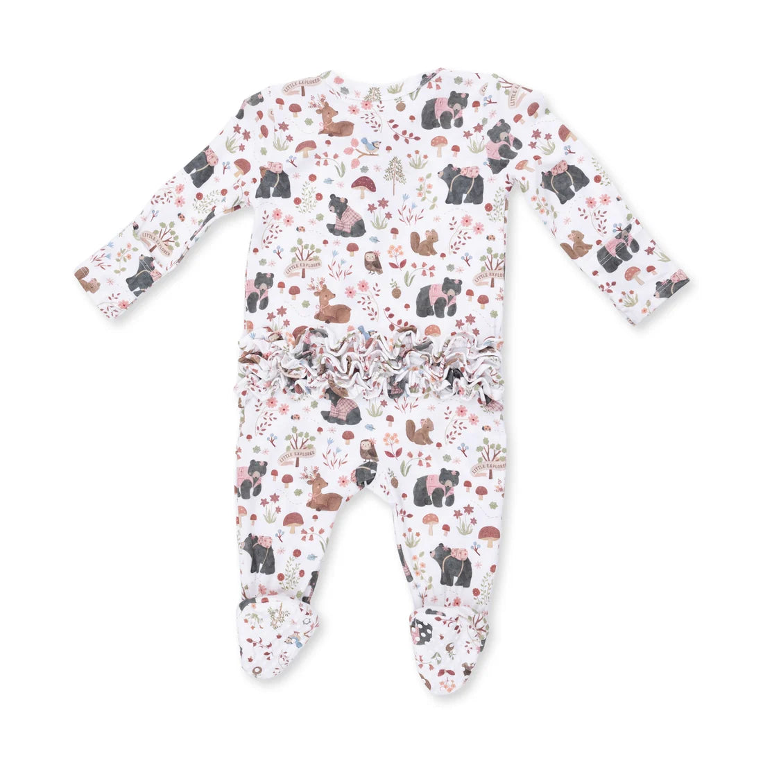 Southern Woodland Animals Pink 2 Way Ruffle Back Zipper Footie