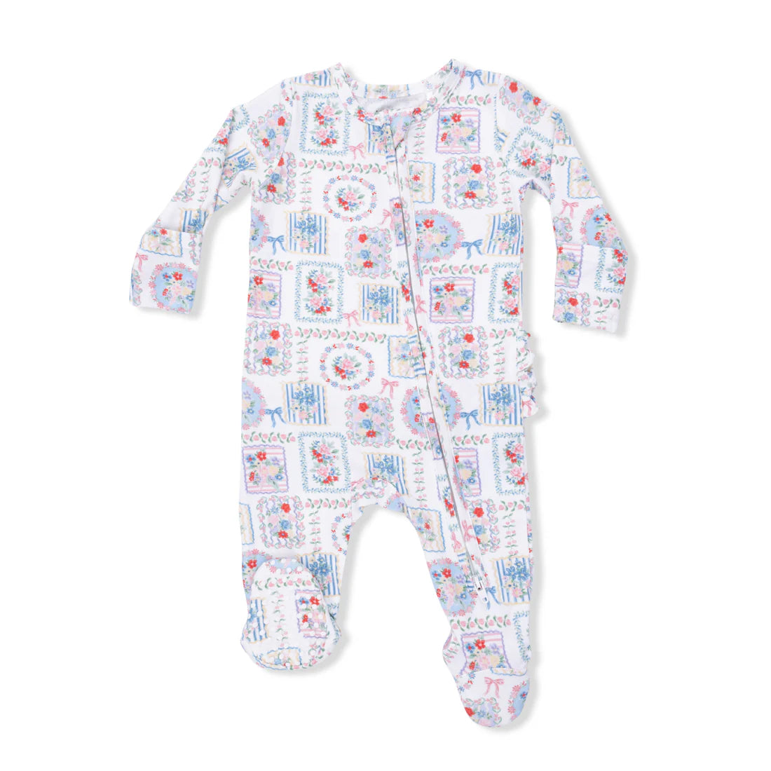 Julep's Floral Patchwork 2 Way Ruffle Back Zipper Footie