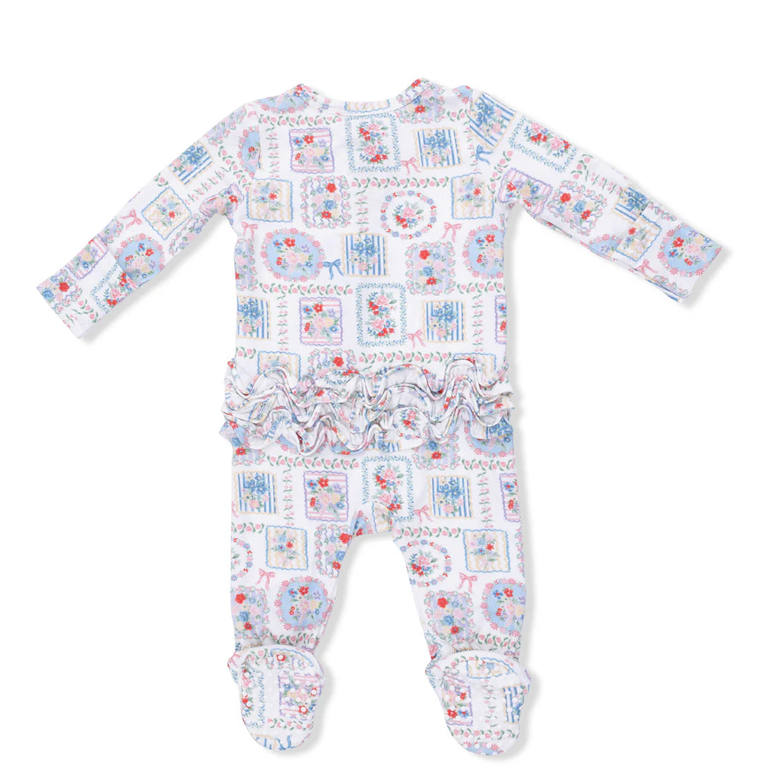 Julep's Floral Patchwork 2 Way Ruffle Back Zipper Footie