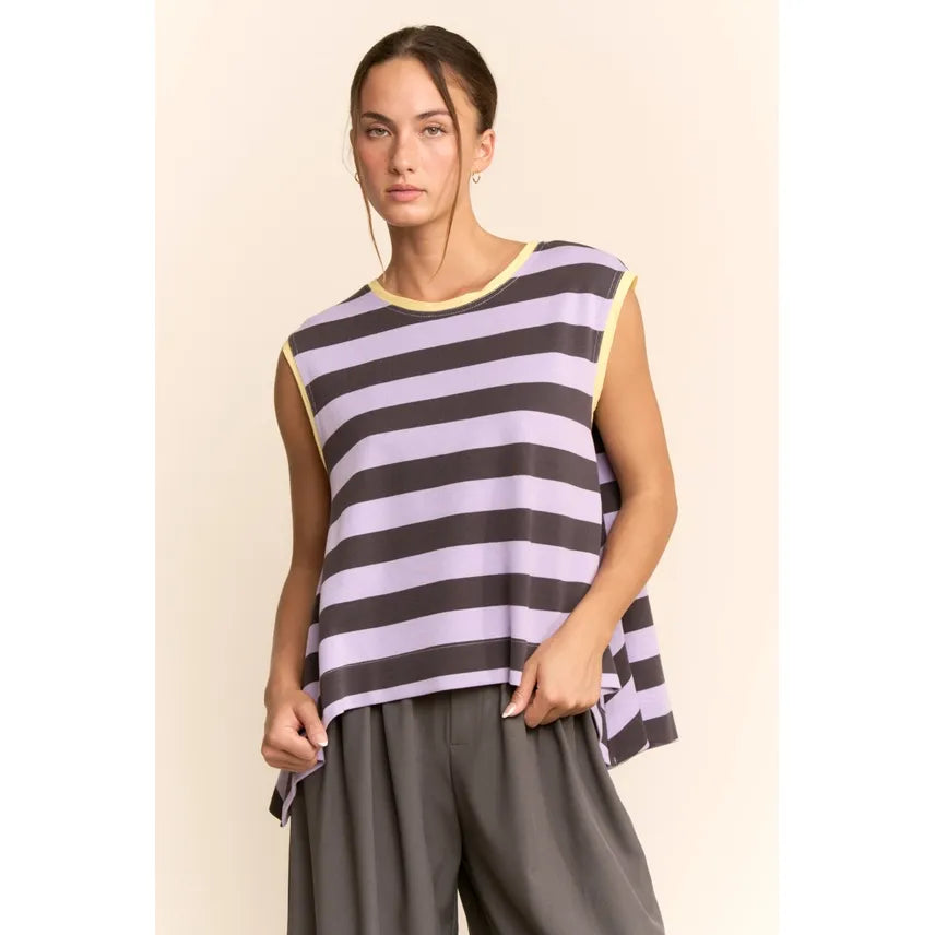 Lavender + Gray Sleeveless Relaxed Fit Top