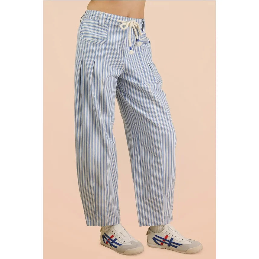 Jean Striped Barrel Leg Denim Pants