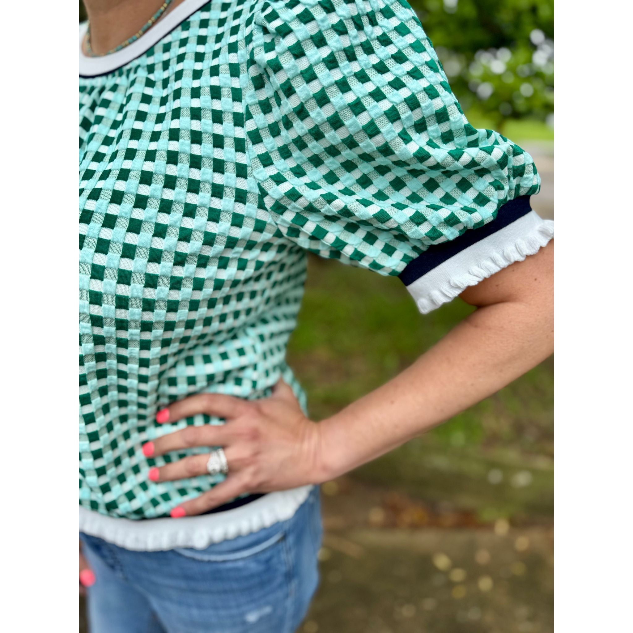 Garden Check Puff Sleeve Top