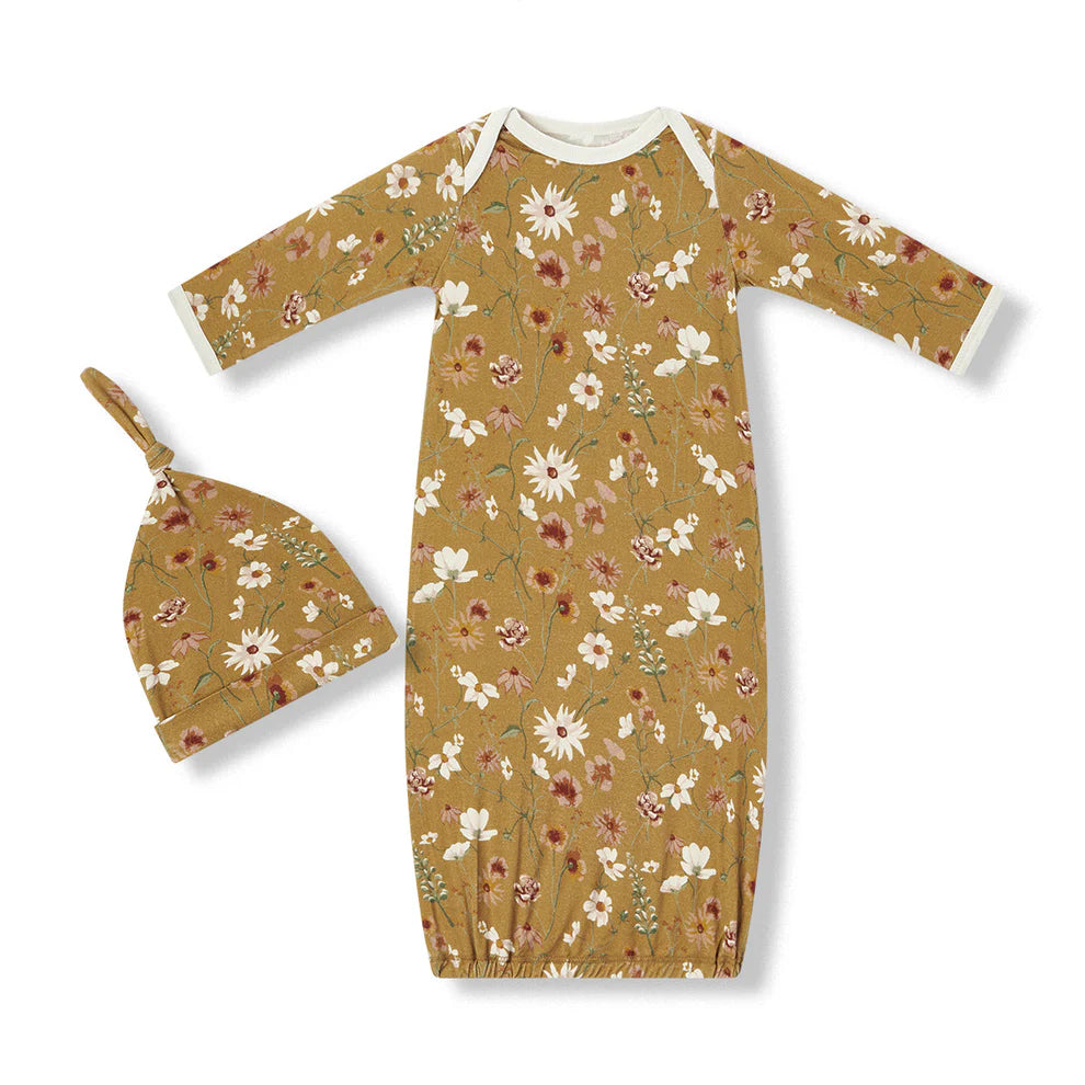 Milkbarn Wildflower Luxe Stretch Newborn Gown & Hat Set