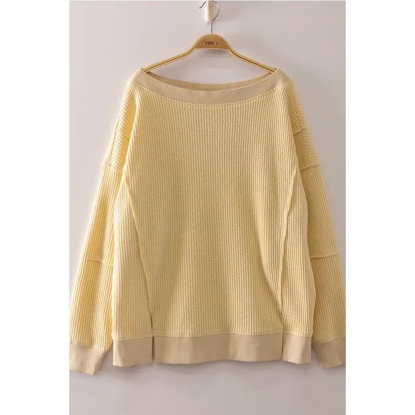 Boat Neck Waffle Knit Top