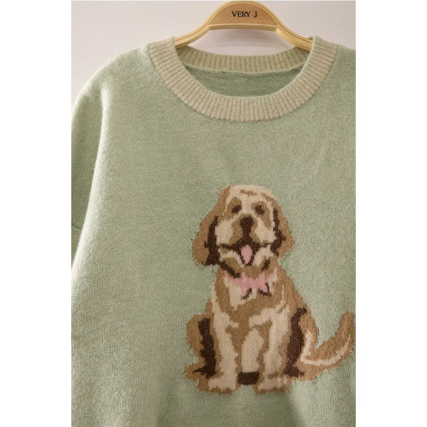 Cute Dog Intarsia Knit Sweater
