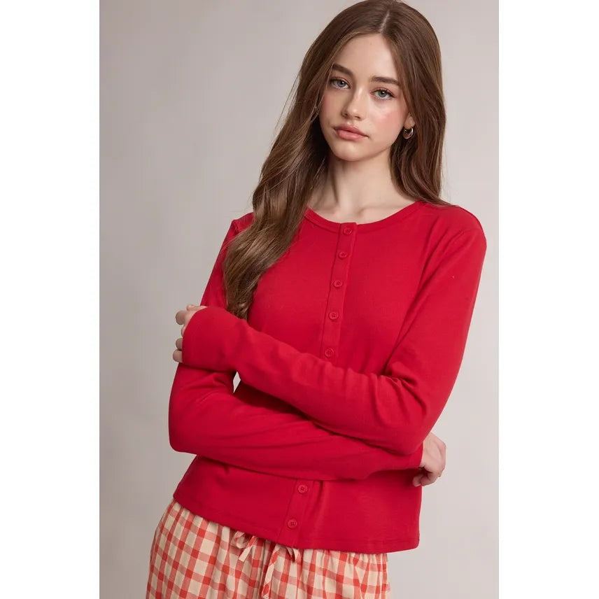 Ribbed Button Front Casual Knit Top