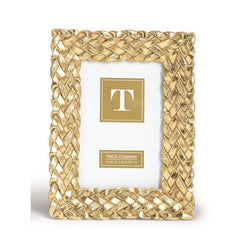 Three woven photo frames with a central 'T' on a white background
