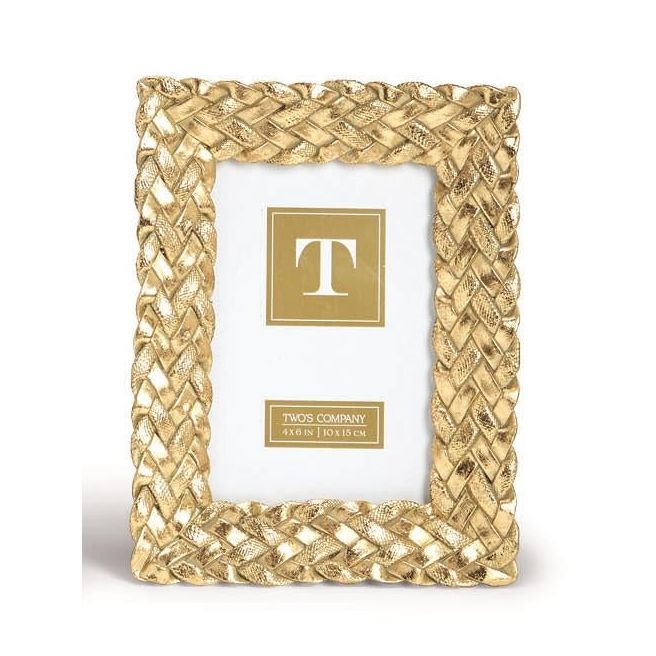 Three woven photo frames with a central 'T' on a white background
