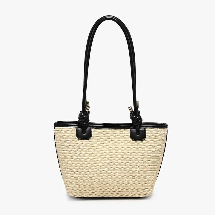 Alina Small Straw Tote with Dual Handles & Snap Closure