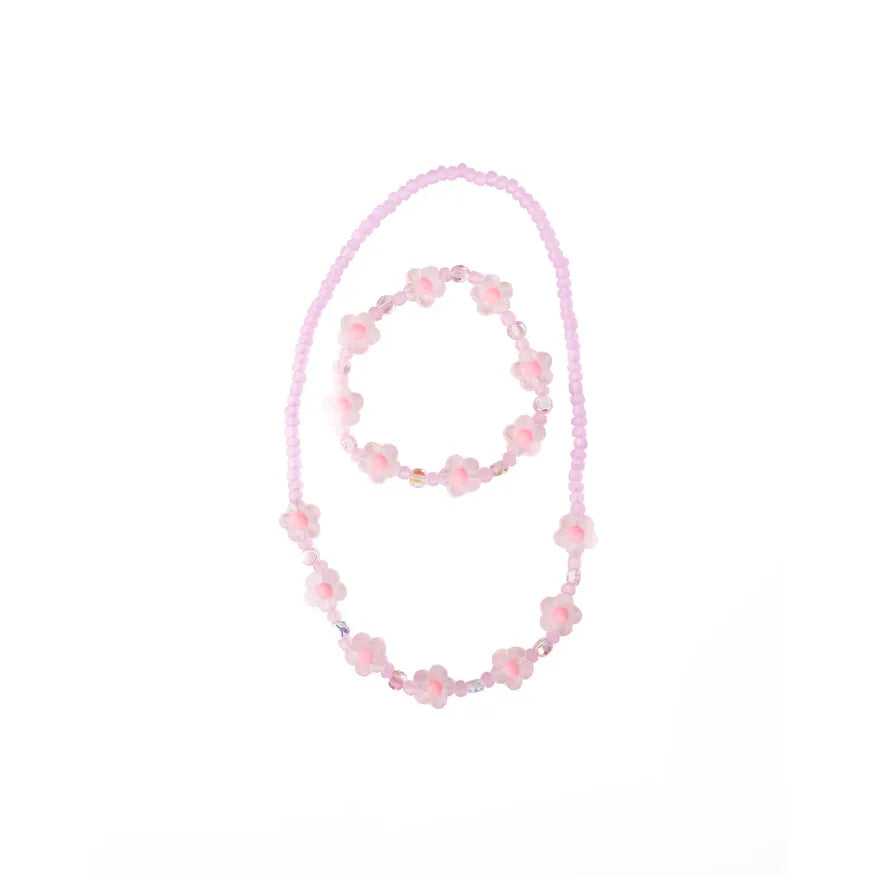 Pink Crystal Blooms Necklace & Bracelet Set