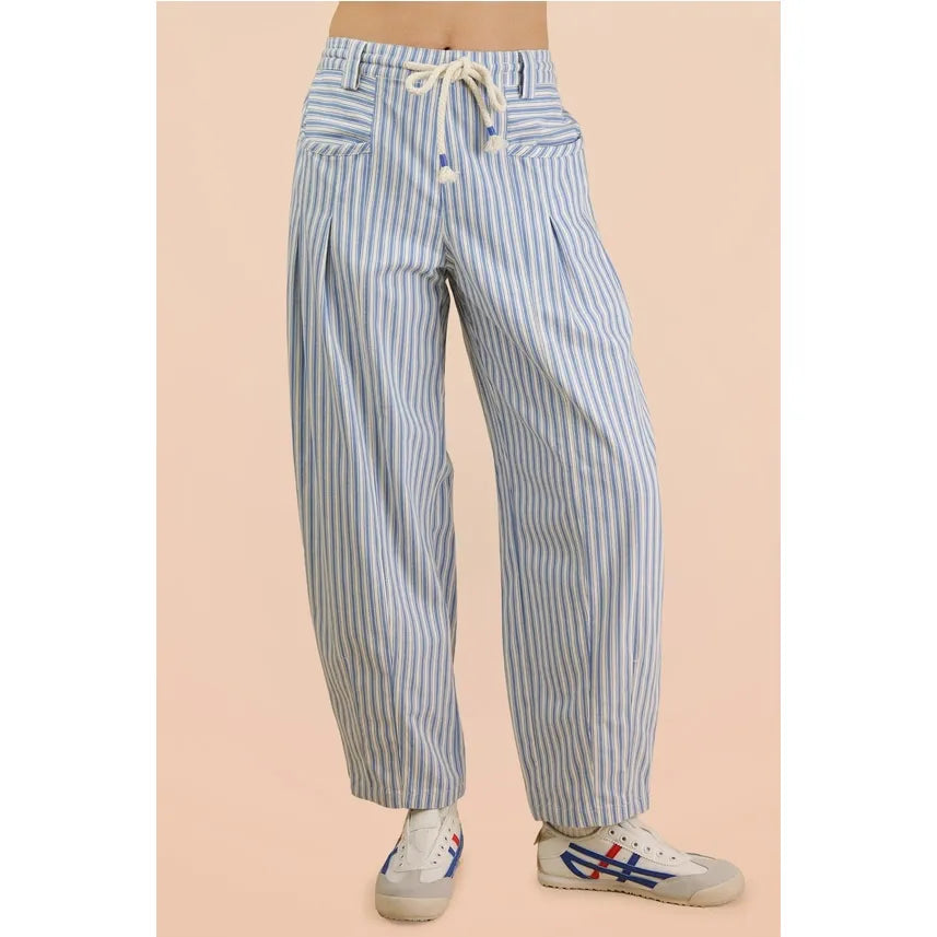 Jean Striped Barrel Leg Denim Pants