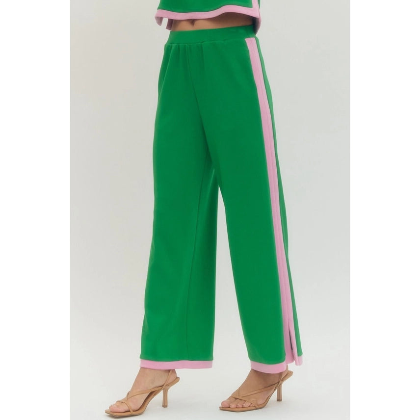 Color-block Solid Knit Wide-Leg Pants