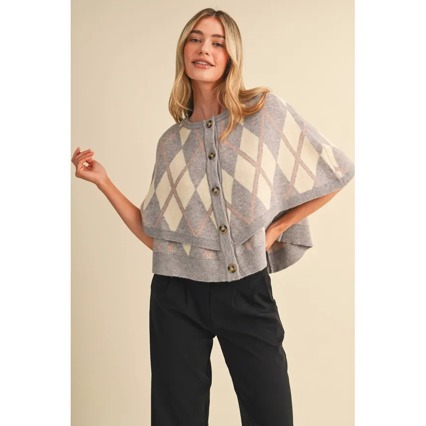 Argyle Button Down Cape Cardigan