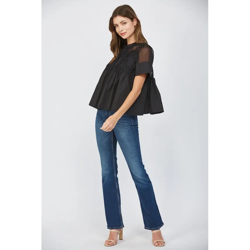 Mesh Combined Top with Applique