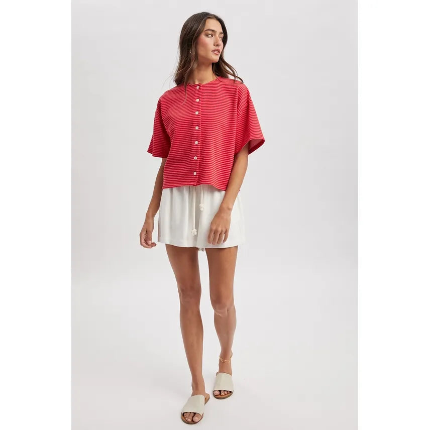 Boxy Striped Button Front Knit Top