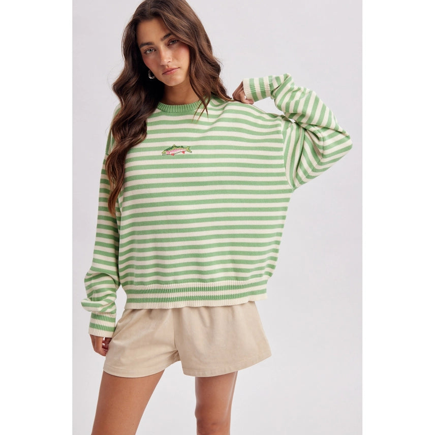 Striped Fish Coastal Graphic Sweater