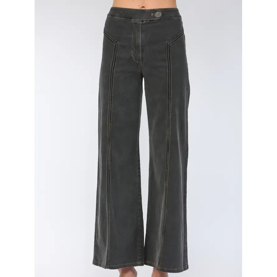 Contrast Topstitching High-Waisted Flare Pants