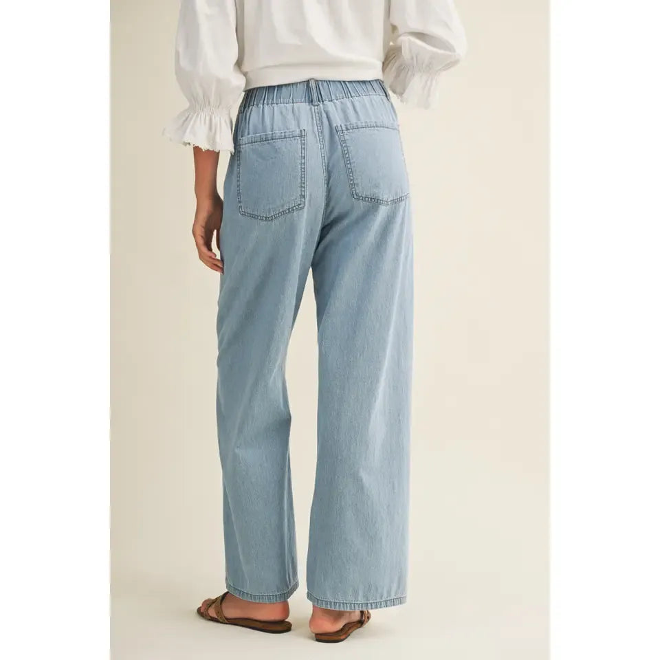 Relaxed Denim Pants with Drawstring Waist