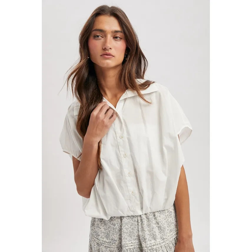 Bubble Hem Button-Up Blouse