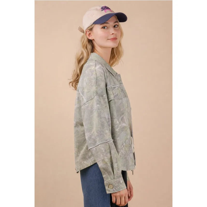 Camo Print Oversized Knit Casual Shacket Jacket