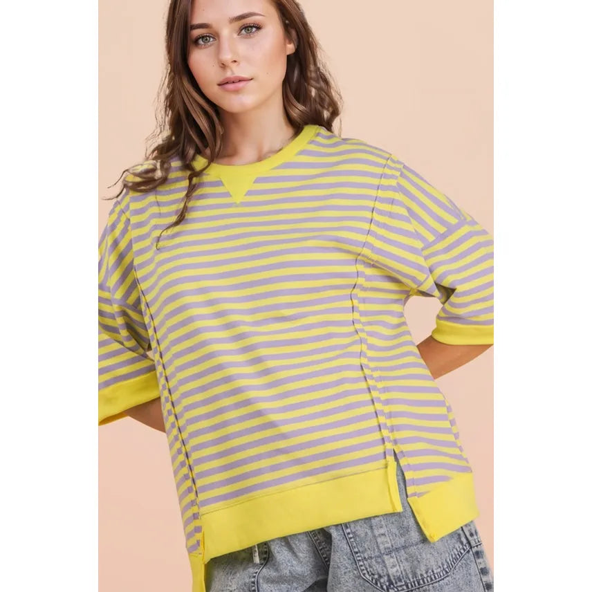 Lavender + Lemon Oversized Striped Top