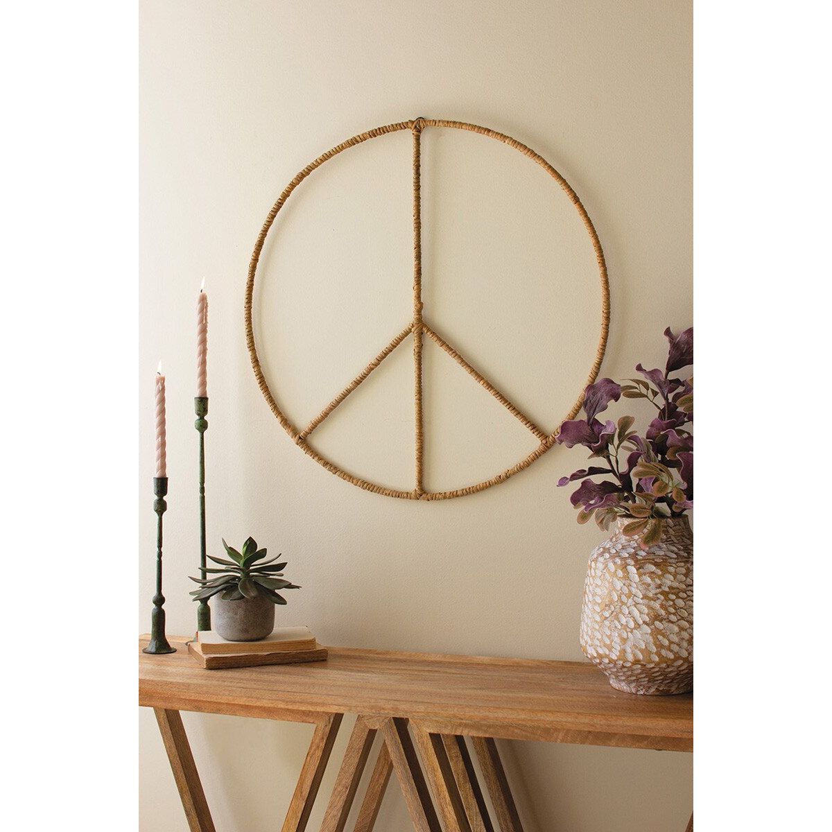 Seagrass and Iron Wall Hanging Peace Sign