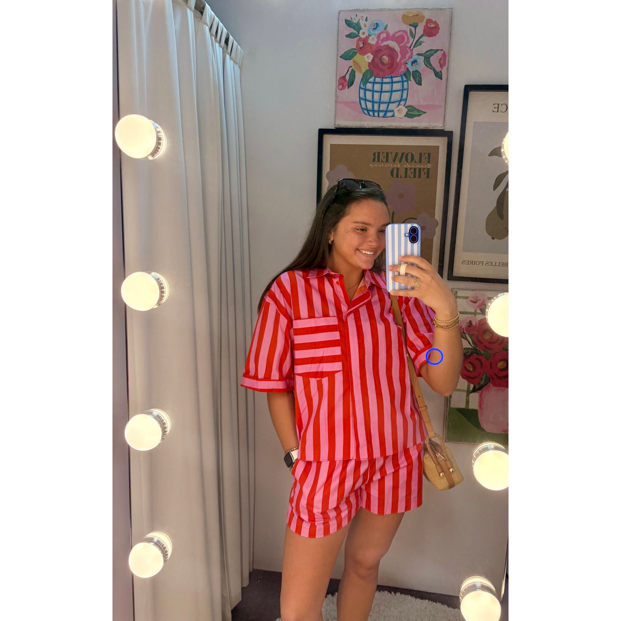 Pink + Red Collar Neck Button Down Shirt