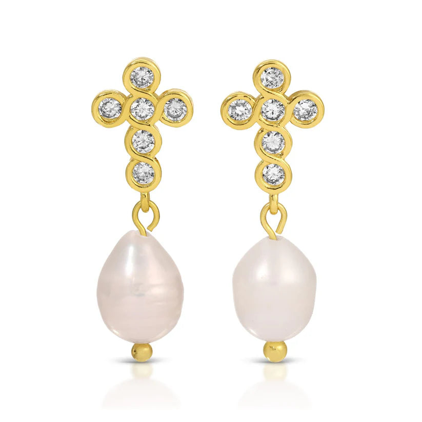 Cross Pearl Drop Earrings