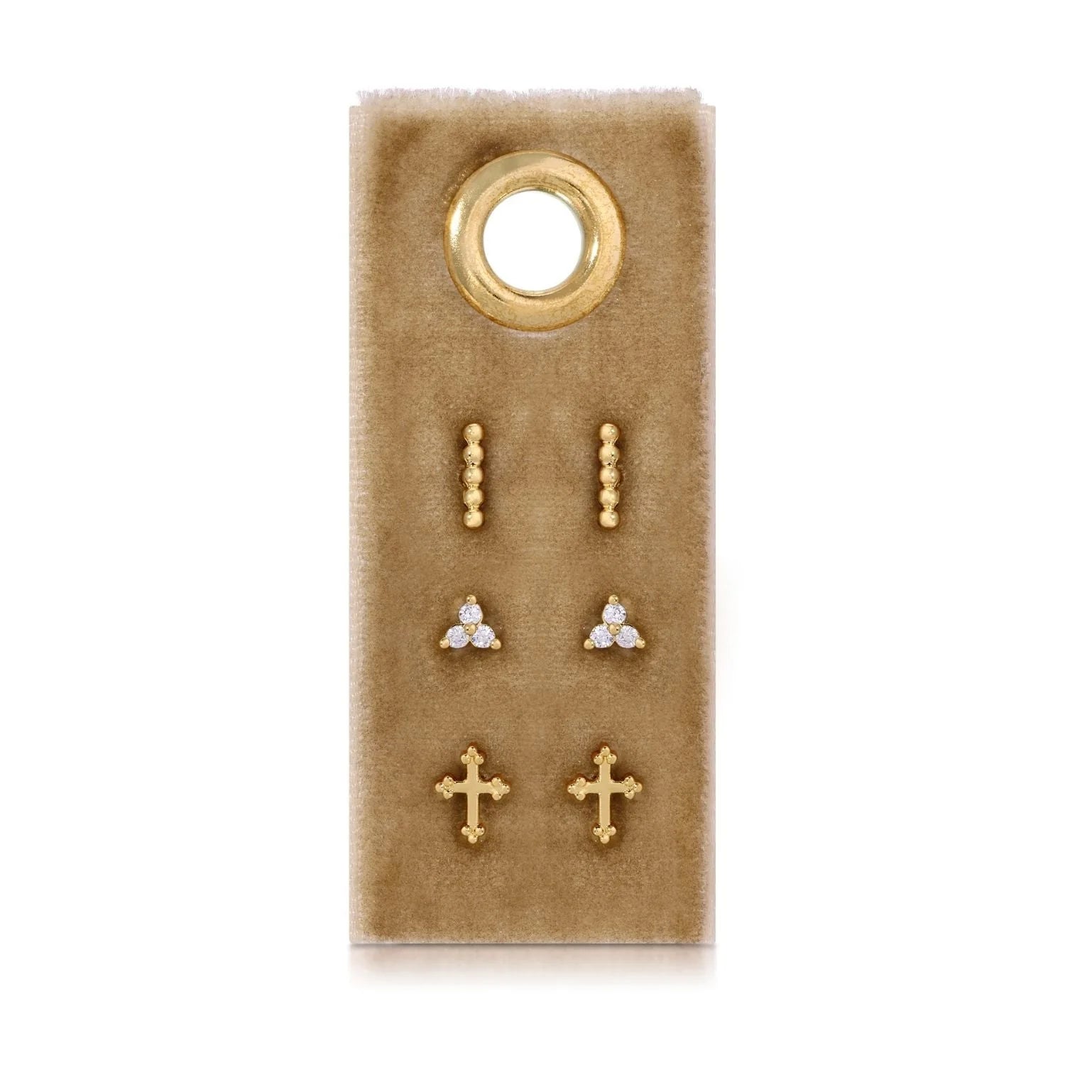 Cross Accented Set/3 Stud Set on Velvet Tag