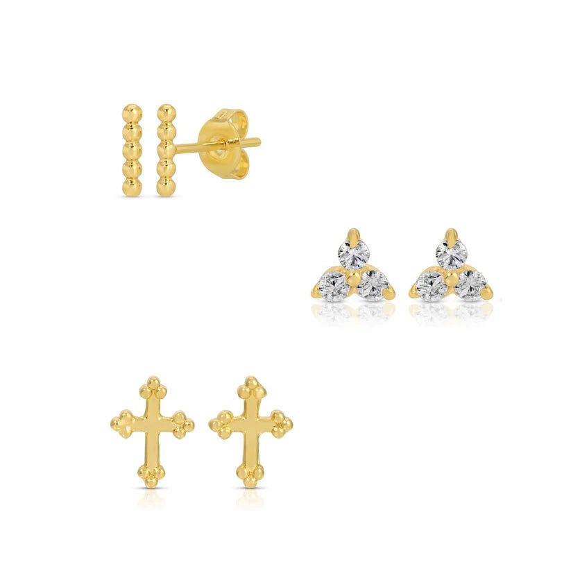 Cross Accented Set/3 Stud Set on Velvet Tag