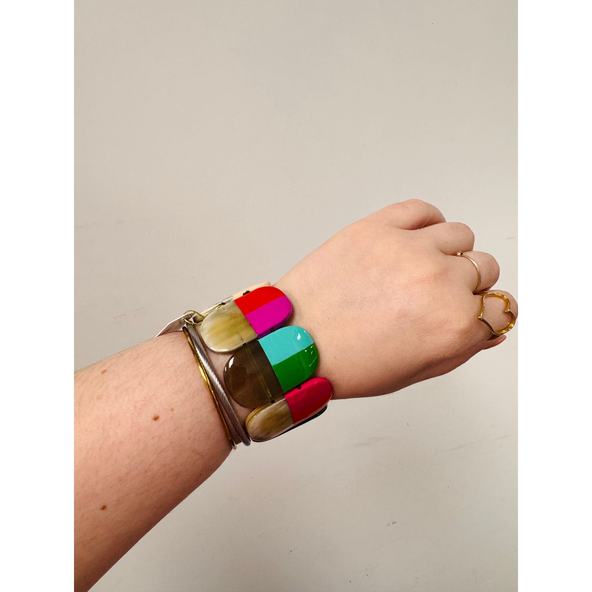 Mixed Horn, Mixed Colors Stretch Statement Bracelet