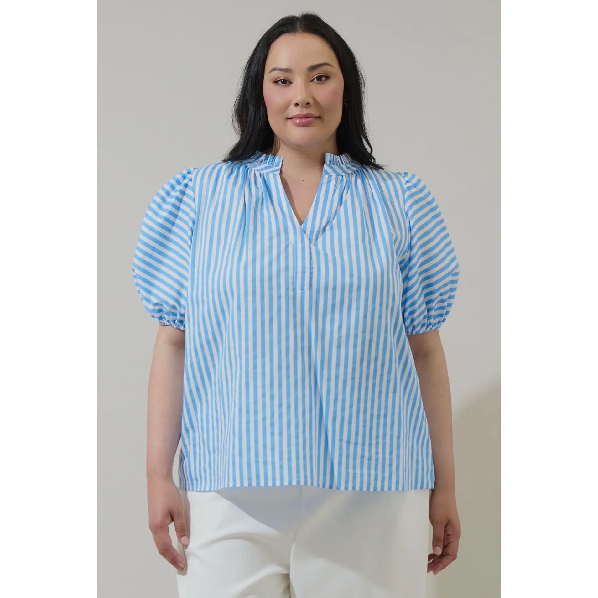 Saida Striped Josy Puff Sleeve Top Curve