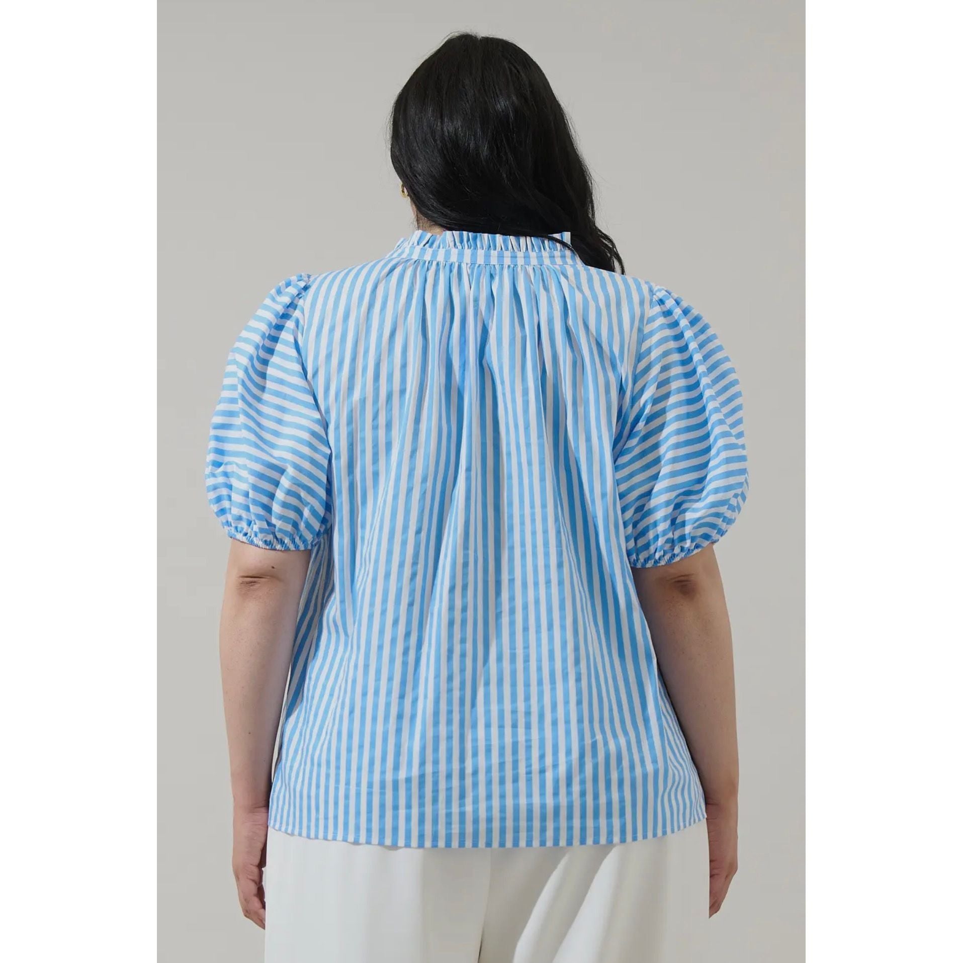 Saida Striped Josy Puff Sleeve Top Curve