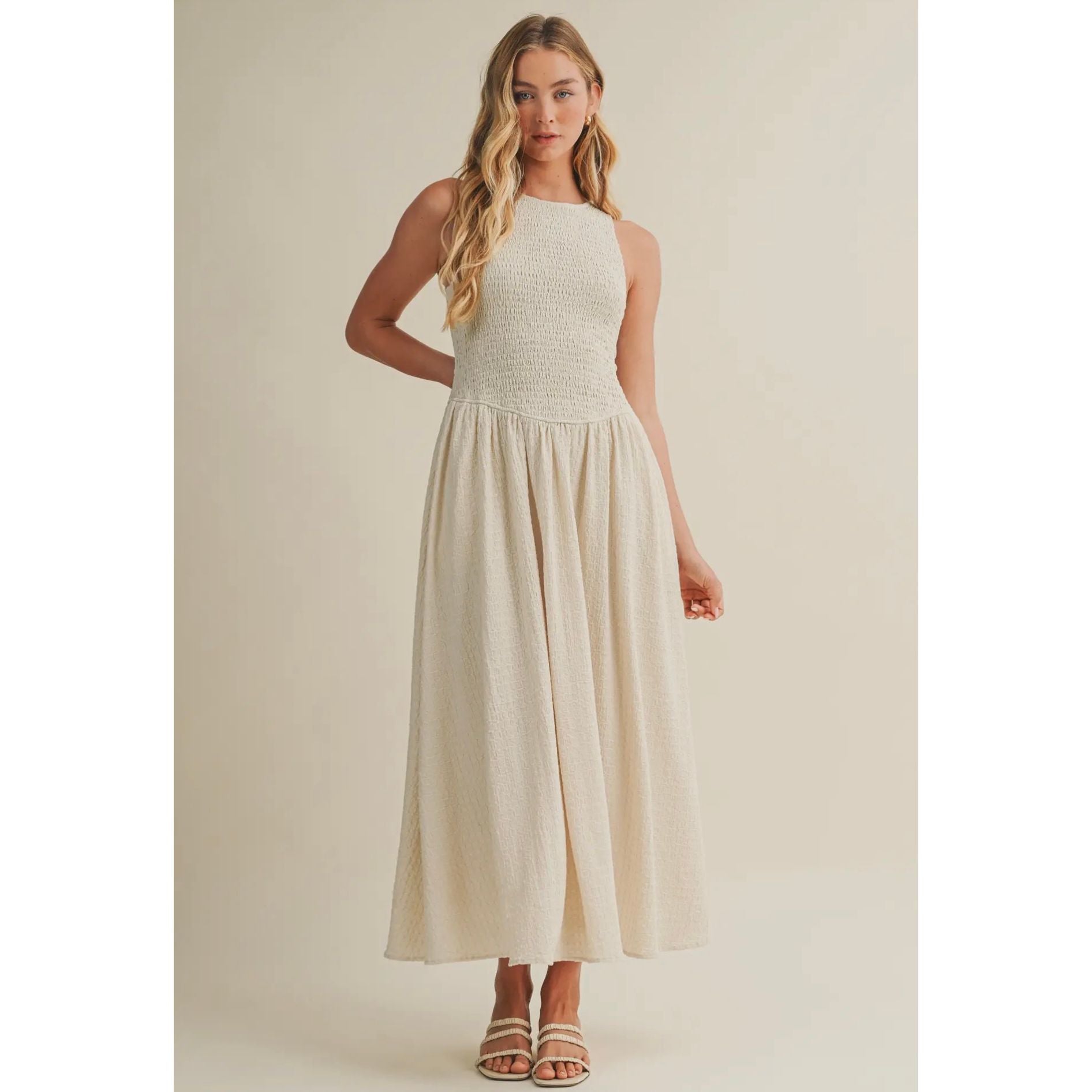 Textured Smocked Sleeveless Dress