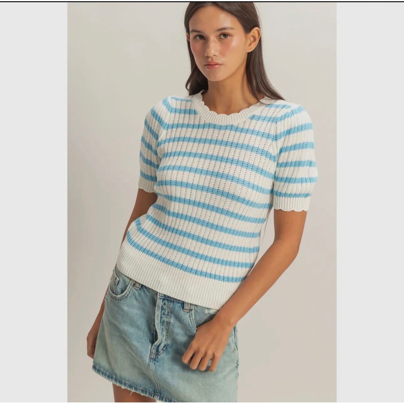 Striped Scalloped Edge Knit Top