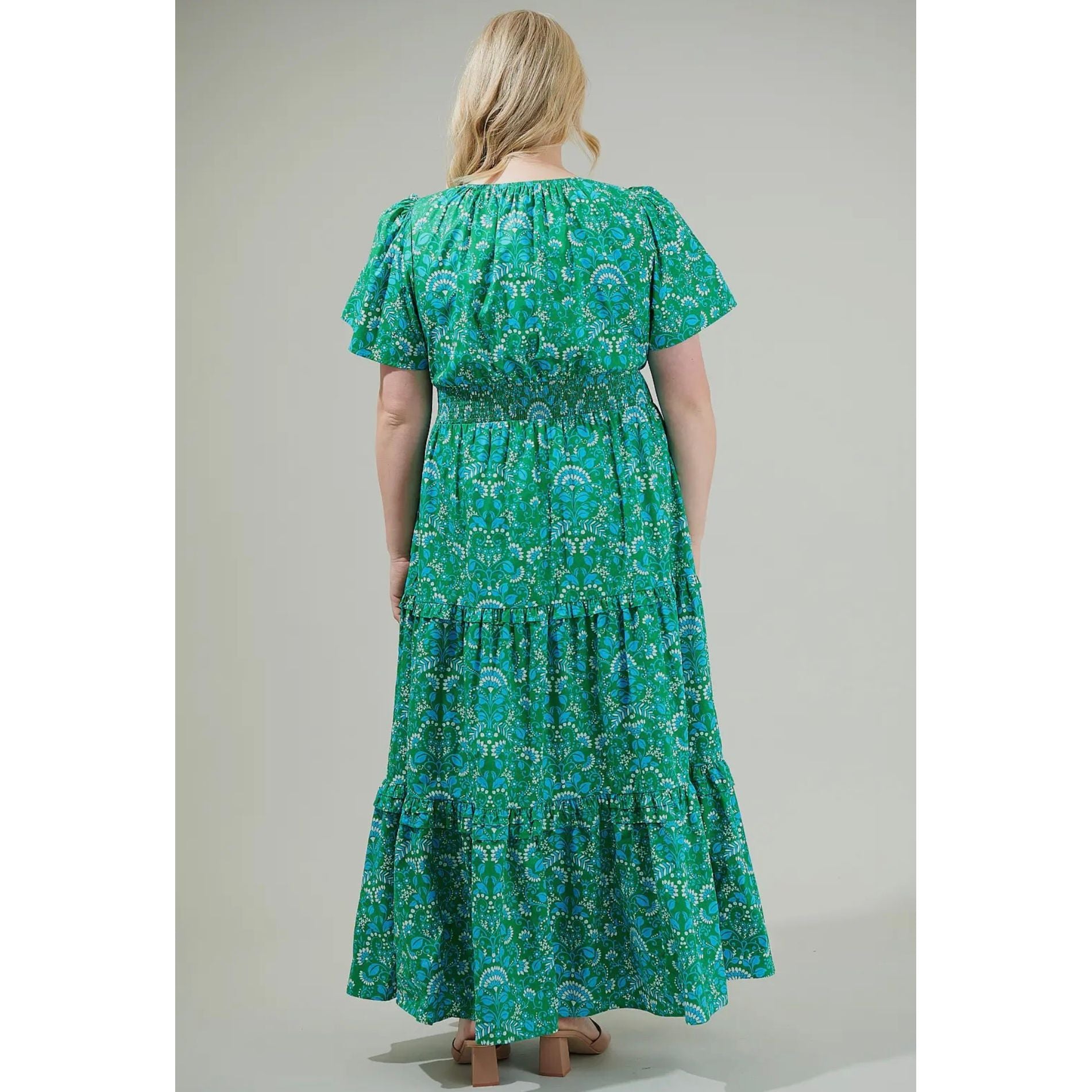 Alina Floral Palmer Poplin Tiered Maxi Dress Curve