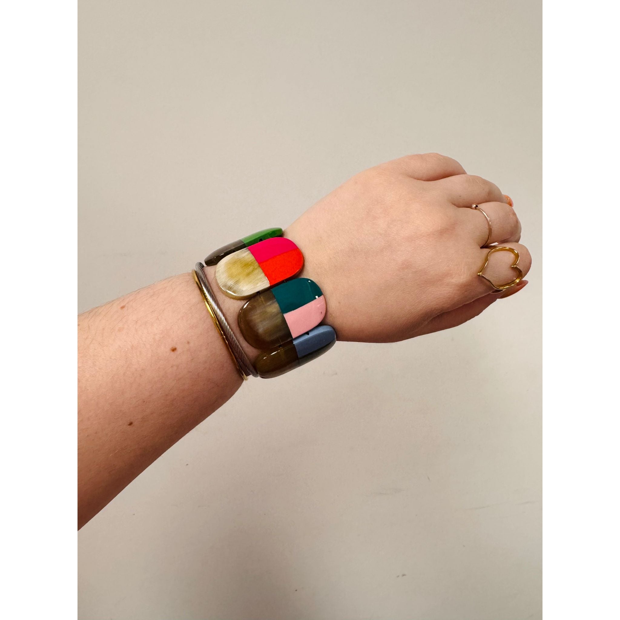 Mixed Horn, Mixed Colors Stretch Statement Bracelet