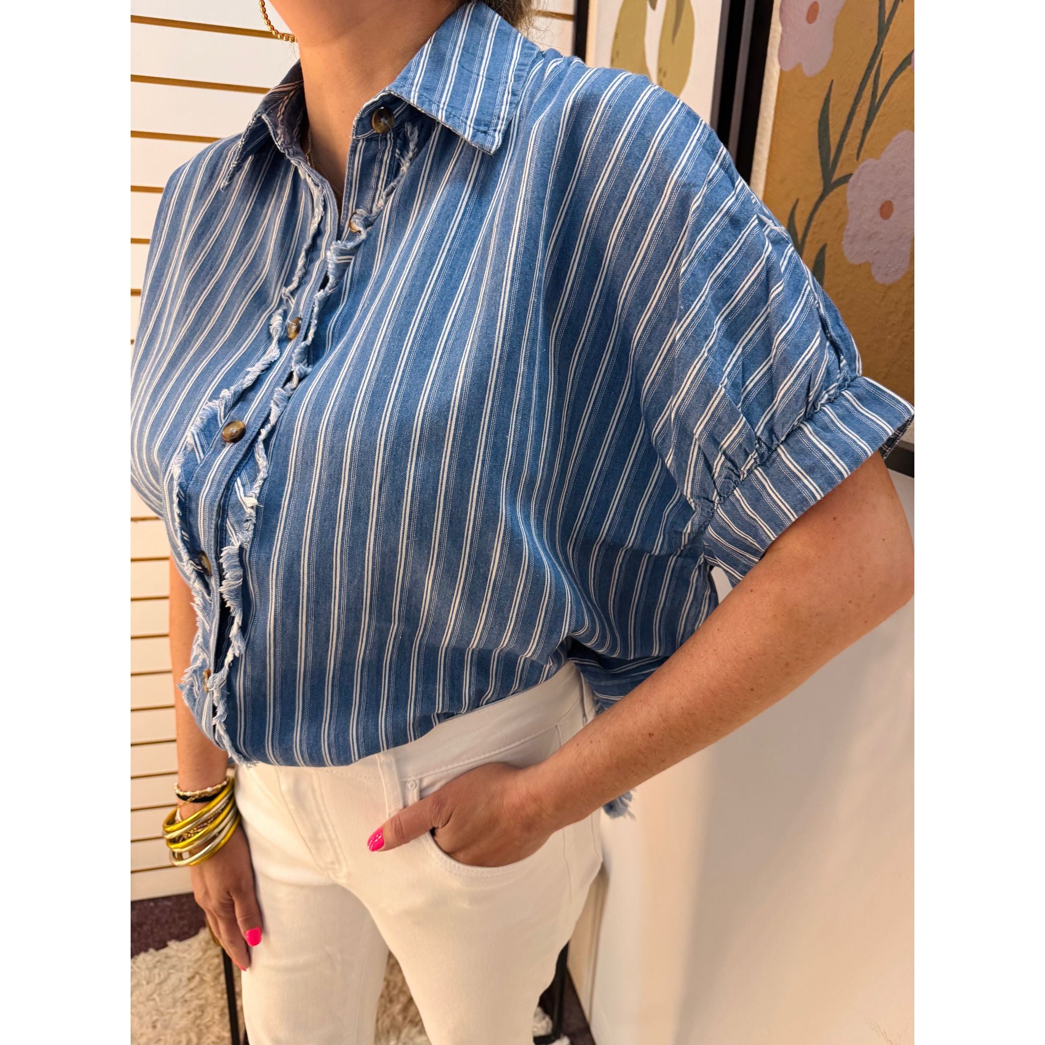 Mineral Washed Striped Button Down