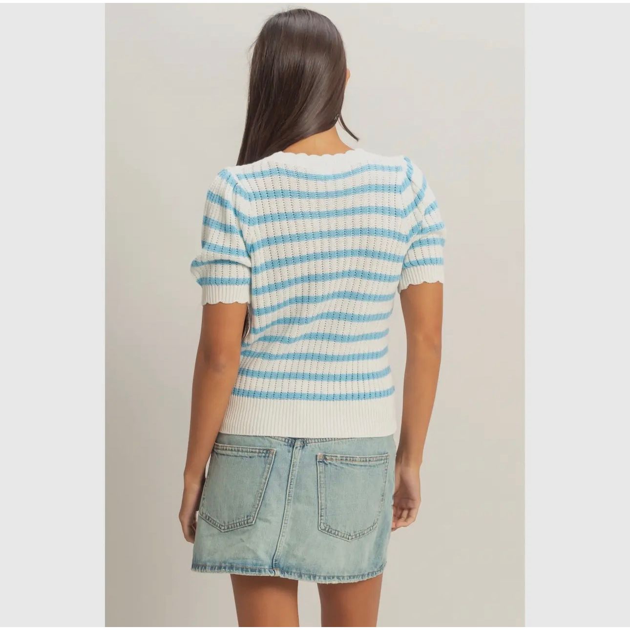 Striped Scalloped Edge Knit Top
