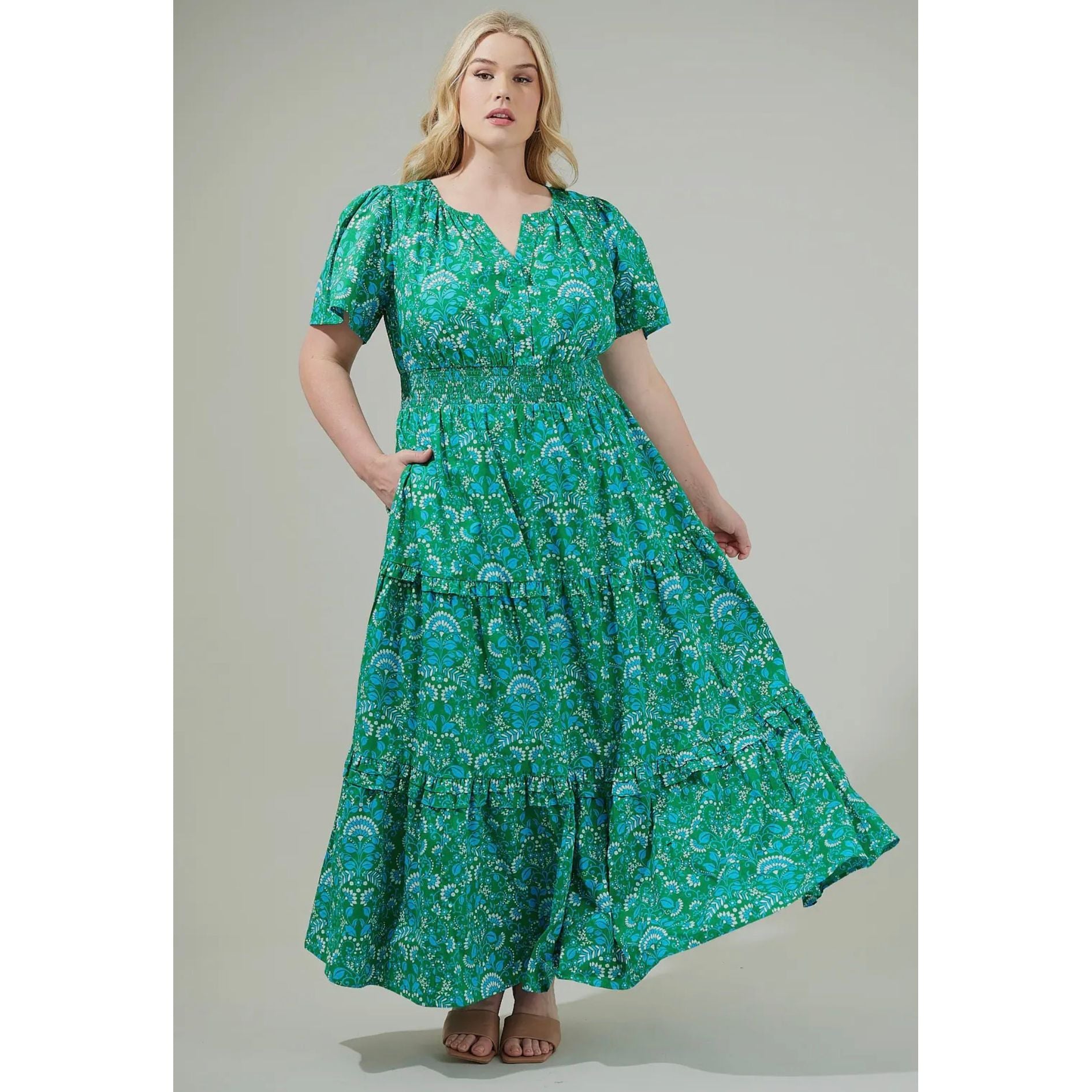 Alina Floral Palmer Poplin Tiered Maxi Dress Curve