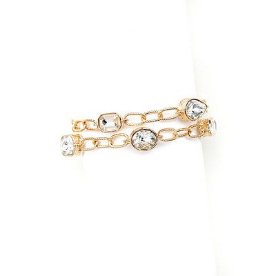 Double Strand Gold Bracelet with Clear Stones