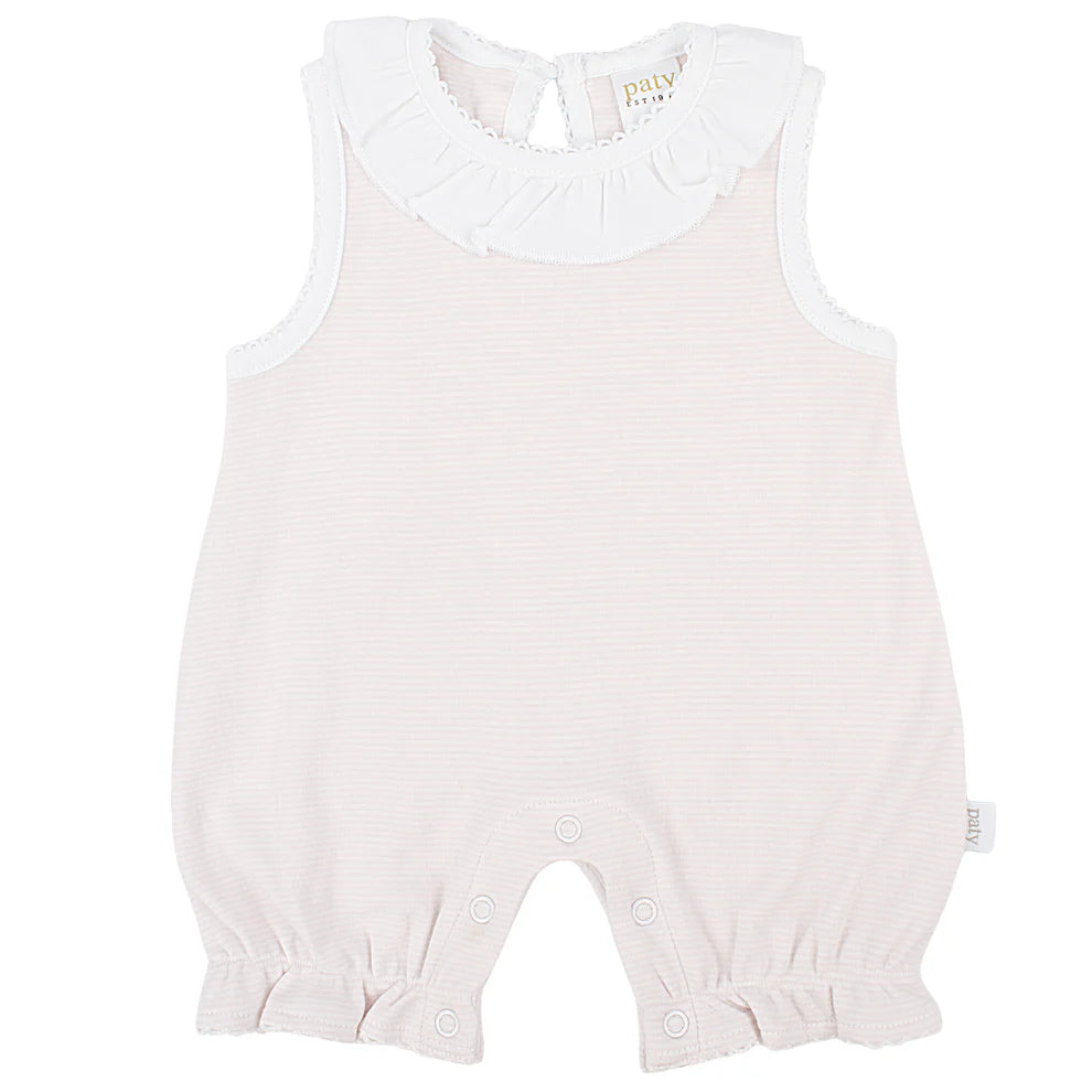 Paty Organic Cotton Classic Stripe Baby Girl Bubble with Ruffle Collar
