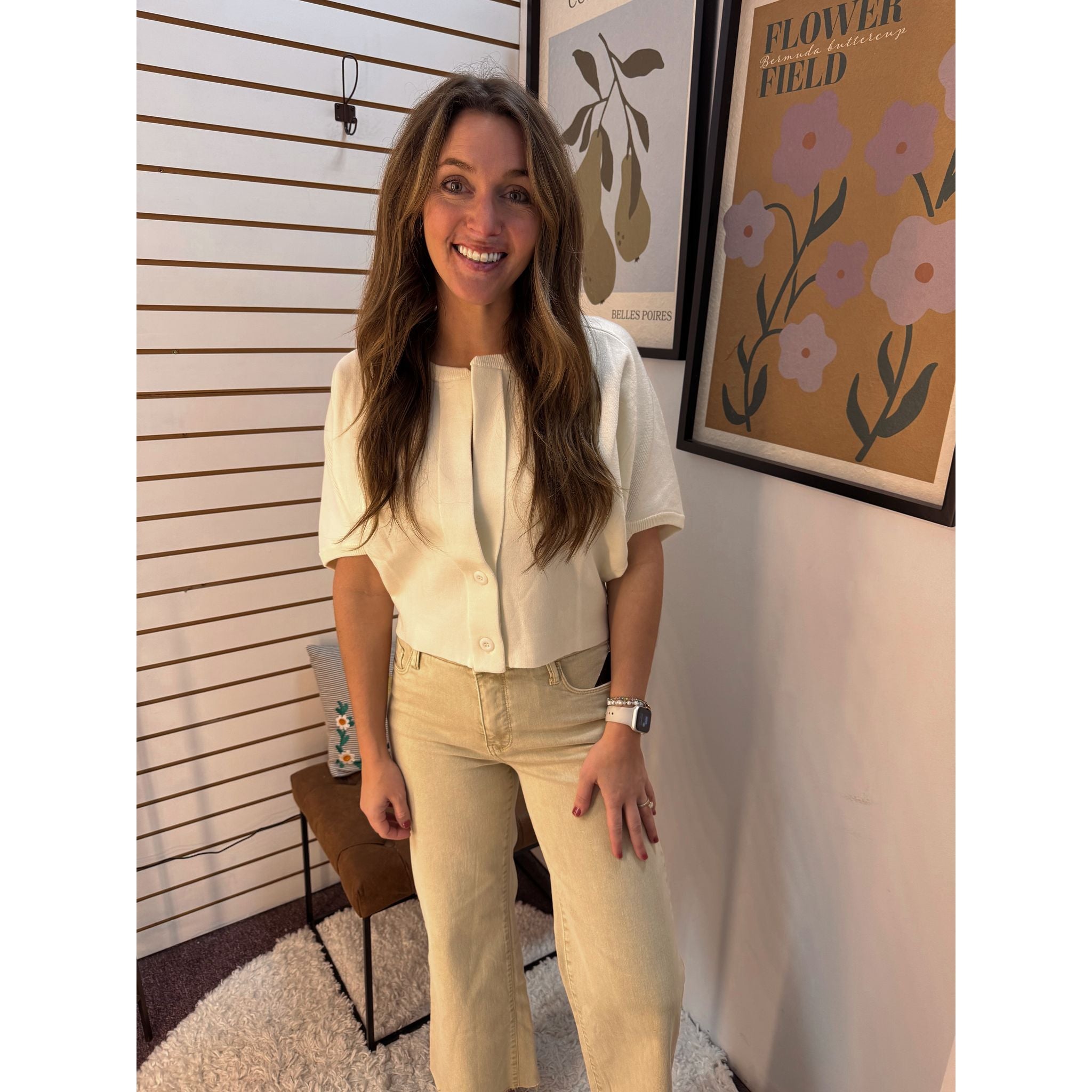 Tuck Short Sleeve Cropped Cardigan